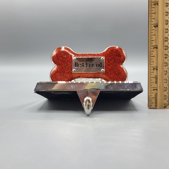 Stocking Holder Doggy Pet Best Friend Dog Bone Red Glitter Silver Tone Metal - Picture 10 of 10